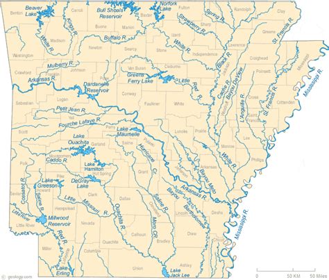 Historical Map of Rivers in Arkansas